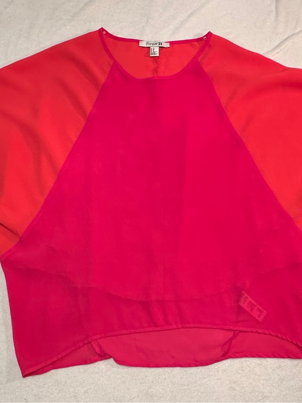 Forever 21 Red and Orange Sheer Colorblock Raglan Blouse